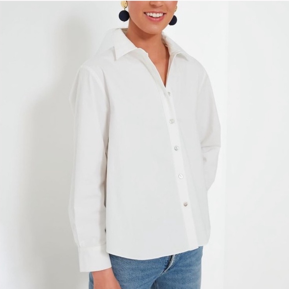 Tuckernuck Pomander Place Jade Pleated Button Down Top White Women's Small